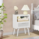 Lerliuo Rattan Nightstand, Side Table with Drawer Open Shelf, Cane Accent Bedside End Table with Solid Wood Legs, Mid Century Modern Night Stand for Bedroom, Dorm and Small Spaces (White) by CozyNest Decor