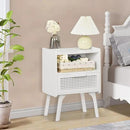 Lerliuo Rattan Nightstands Set of 2, Side Table with Drawer Open Shelf, Cane Accent Bedside End Table with Solid Wood Legs, Mid Century Modern Night Stand for Bedroom, Dorm and Small Spaces (White) by CozyNest Decor