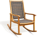 IDZO Wood Wicker Rocking Chair, 400 lbs Capacity, Durable Eucalyptus Wood, Natural Finish, Comfortable Curvy Design, Ideal for Deck, Patio Furniture, and Outdoor Furniture Accent Chair by CozyNest Decor