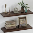 SAUMONIERES Floating Shelves 8 Inch Deep Solid Wood Wide Wall Shelf Set of 2 Wall Mounted for Bedroom Bathroom Living Room Kitchen, 24 Inch Walnut by CozyNest Decor