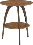 Martin Svensson Home LAX Two-Tone 20-Inch Caramel Brown Round Wood End Side Table with Walnut Legs and Shelf Storage by CozyNest Decor