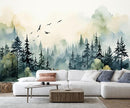 Green Watercolor Forest Wallpaper Woodland Nature Landscape Wall Mural for Living Room Bedroom Dining Room Office(Not Self-Adhesive) by TinyTreasures Baby Boutique