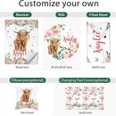 Personalized Baby Crib Bedding Set - Custom Name Highland Cattle Design 3 Pcs Set - Soft Blanket with Double Layer Dotted Backing, Fitted Sheet, Room Rug for Newborns Boys Girls Shower Gift by TinyTreasures Baby Boutique