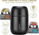 Insulated Food Container 17 oz Soup Thermo for Hot Food Kids Adults, Stainless Steel Vacuum Lunch Box with Folding Spoon, Adult Kids Thermo Portable with Handle for School, Office, Outdoor by TinyTreasures Baby Boutique