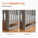 EvoNest Baby Crib, 11 in 1 Convertible Mini Crib with Wheels, 100% New Zealand Wood Growing Bed, 4 Adjustable Mattress Height,Grey by TinyTreasures Baby Boutique