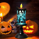 Eldnacele Halloween Snow Globe Flameless Candle with Timer, Battery Operated Spooky Spinning Water Glittering Tornado Lamp LED Candlestick Table Fireplace Witch Decal Halloween Holiday Decoration by CozyNest Decor