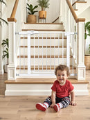 Baby Gate for Stairs, 29.5-40.5" Dog Gate for Doorways, Walk Thru Auto Close Metal Child Gate for The House, Stairs and Doorways, Pressure Mounted Pet Gate for Dog Indoor (White) by TinyTreasures Baby Boutique