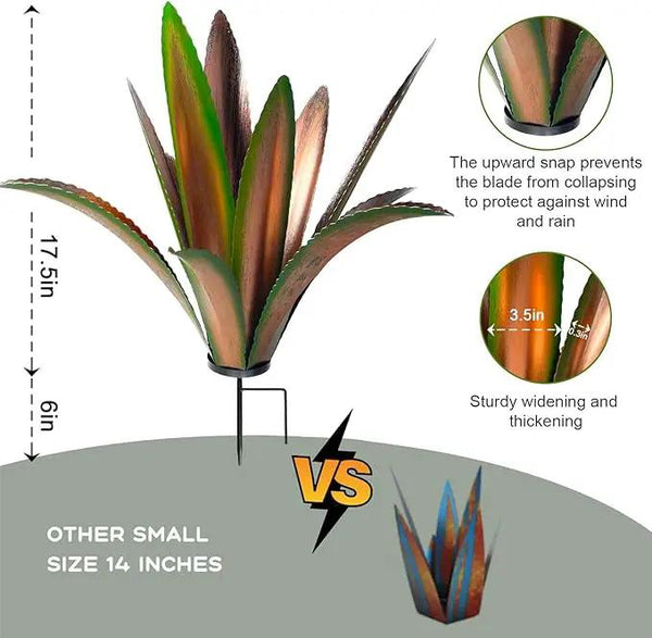 Enlarge thickened Wind Resistant Metal Agave Garden Art Metal Plant Country Garden Sculpture Statue Outdoor decoration Agave Metal Plant Courtyard Garden Lawn Ornament Gift (2, 12 Leaves Green), photo 2 of 7