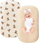 Little Jump Organic Cotton Muslin Baby Lounger Covers, 2 Pack, Soft Removable Slipcovers for Newborn Infant Lounger, for Girls Boys, Coffee Checkered (Teddey Bears & Kakhi) by TinyTreasures Baby Boutique