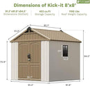 Patiowell 8 x 8 FT Plastic Outdoor Storage Shed with Floor, Resin Shed with Window and Lockable Door for Garden, Backyard, Tool Storage Use, Easy to Install in Brown (Kick-it Shed) by GreenHaven Gardens