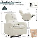 Swivel Rocker Recliner, Oversized Boucle Glider Recliner Nursery, Manual Swivel Rocking Reclining Chairs with Removable Cushion and Lumbar Support for Nursery Living Room Bedroom, Teddy White by TinyTreasures Baby Boutique