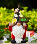 Solar Gnome Garden Statue for Decor: Outdoor Figurines Sculpture with Lights and Hello Sign for Lawn Patio Yard Balcony - for Mother Women by GreenHaven Gardens