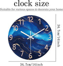 Glass Wall Clocks Battery Operated 14 Inch Modern Abstract Wall Clock for Bedroom Blue Wall Clock Silent Non Ticking by CozyNest Decor