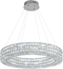 Dia 24" Modern Crystal Chandelier Silver Ring Chandelier Adjustable Height Luxury Crystal Pendant Ceiling Light Fixture for Dining Living Room Bedroom by CozyNest Decor