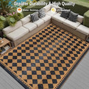 Outdoor Waterproof Rug 8'x10' Plastic Straw Rugs Washable Reversible Floor Mat Brown Plaid Carpet for Camping RV Deck Entryance Porch Picnic Balcony Beach Backyard by GreenHaven Gardens