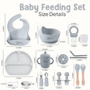 O'doe 17-Piece BPA-Free Silicone Baby Feeding Set | Thick & Soft Suction Plates, Baby Bowls, Wooden Fork & Spoon, and More | Make Mealtime Fun and Easy for Your Little One (Grey, V2) by TinyTreasures Baby Boutique