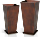 WORTH Garden Large Metal Planter Set of 2 (25" & 28" H.), Matte Bronze Retro Finish Tall Square Tapered Steel Plant Pots, Decor Flower Pot Indoor & Outdoor, Drainage Hole & Dual-Purpose Plant Saucer by CozyNest Decor
