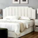 24KF White Teddy Fabric Tufted King Upholstered Headboard, Modern Vertical Channel Design California King Headboard with Stepped Silhouette Top Edge,6026-K-Teddy White by CozyNest Decor