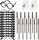 Wizard Theme Party Favors - Wand Pencils Wizard Glasses with No Lenses Lightning Bolt Scar Temporary Tattoo for Teen Kid Student Magic Birthday Party Favors School Reward Halloween Decor 12pcs each by TinyTreasures Baby Boutique