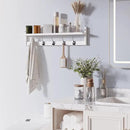 BAMEOS Wall-Mounted Wood Shelf with 5 Dual Hooks for Bathroom, Living Room, Bedroom (White-with Shelf) by CozyNest Decor