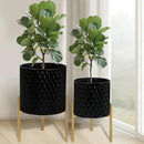 ARNIS Plants Pots with Stand, Set of 2 Planters, Unique Mid Century Decorative Metal Flower Pots with Drainage, 8.25 & 10.5 Inch, Black by CozyNest Decor