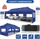 COBIZI 10x30 Pop up Canopy Heavy Duty with 8 Sidewalls, Easy Set-up Commercial Outdoor Party, 100% Waterproof Wedding Canopy Gazebo, 3 Height Adjustable with Wheeled Bag, Dark Blue by GreenHaven Gardens