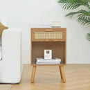 Mid Century Modern Nightstand, Rattan Bedside Table with Drawer and Open Shelf, Wood Nightstand Modern Side Table for Living Room, Bedroom and Small Space, Brown by CozyNest Decor