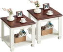 Farmhouse End Table Set of 2,Large Side Table with 2-Tier Storage Shelf,Rustic Wood End Tables for Living Room,Square Tea Table,White by CozyNest Decor