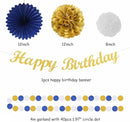 Navy-Blue Gold Birthday Party-Decorations Paper-Flowers - 14pcs Happy Banner Royal Lanterns Tissue Pom Poms,Men Streamers Garland Fans Honeycomb,Teen Boys Male Kids Hanging Supplies Decor Hugfond by CozyNest Decor