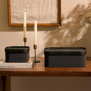 LA JOLIE MUSE Fluted Cardboard Storage Baskets with Leather-Like Lids, Paper Boxes Decorative Tray, Modern Basket Organizer Bins for Jewelry Shelve Bathroom Bedroom Organizing,Black, Set of 3 by TinyTreasures Baby Boutique