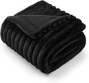 Amélie Home Faux Fur Throw Blanket for Couch, Cozy Fuzzy Fluffy Fur Luxurious Soft Striped Plush Gift Blankets for Family Sofa Chair Bed Living Room Bedroom, 55"x70", Black by CozyNest Decor