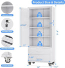 Upgraded Metal Garage Storage Cabinet with Wheels and 2 Drawers, Rolling Tool Cabinet with 3 Shelves and Pegboard Behind The Door for Home Office Garage,Assembly Required,White by GreenHaven Gardens