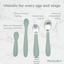 WeeSprout Toddler Utensils, 3 Forks & 3 Spoons, 18/8 Stainless Steel & Food Grade Silicone, Thick Easy-Grip Handles, Perfect Length For New Self Feeders, Gentle On Gums & Teeth, Dishwasher Safe by TinyTreasures Baby Boutique