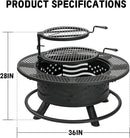 36 Inch Fire Pit with 2 Cooking Grates, Outdoor Wood Burning BBQ Grill Firepit Bowl with Cover Lid, Steel Round Table for Backyard Bonfire Patio Picnic (Black, 36IN) by GreenHaven Gardens