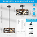 XINGQI Black Ceiling Light Adjustable Height Chandelier Modern Farmhouse Pendant Lighting Fixture Wood Grain Metal 13" Rustic Round Lights for Dining Room Kitchen Bedroom Entryway by CozyNest Decor