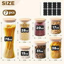 Glass Food Storage Jars, Glass Jars with Bamboo Lids, Kitchen Storage Jars, Canisters with Airtight Lids for Spice, Coffee, Cookie, Set of 7, Pantry Organizers by CozyNest Decor
