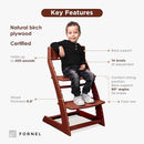 FORNEL Adjustable High Chair in Dark Walnut Finish | The Forever Chair That Grows from Toddler to Adult | Premium Solid Wood Construction by TinyTreasures Baby Boutique
