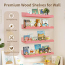 Nursery Book Shelves, 4 Pack Pink Floating Shelves for Wall, Wood Scalloped Shelves for Storage Books, Wall Book Shelf for Kids Rooms, Bedroom, Toddler Room, Baby Room, Nursery Decor by TinyTreasures Baby Boutique