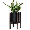 D'vine Dev Planter Pot with Stand - 8 Inch Plastic Cylinder Flower Pot with Wood Planter Holder for Indoor, Matte Black Pot + Walnut Color Stand, 55-C-I-2 by GreenHaven Gardens