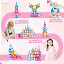 Pink Castle Magnetic Tiles for Kids Ages 3-8, 3D STEM Toys with Sparkling Building Blocks, Creative Educational Gift for Boys and Girls, Preschool Learning Toys for Birthday by TinyTreasures Baby Boutique