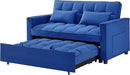 3 in 1 Convertible Sleeper Sofa Bed,Futon Loveseat Couch with Pull-Out Bed & Adjustable Backrest,Velvet Fabric Sofa with Side Pocket for Small Apartment, Living Room, Office (Blue) by CozyNest Decor