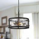 13" Industrial Drum Glass Chandelier, 3-Light Rustic Hanging Pendant Lights, Metal Round Lighting Fixture for Dining Room Foyer Entryway Hallway Bedroom, Clear Waterglass Drum Shade by CozyNest Decor