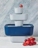 Caraway Glass Food Storage, 10 Cup Glass Container,Ceramic Coated Food Container,Easy to Store, Non Toxic, Non Stick Lunch Box Container with Glass Lids. Dishwasher, Oven,Square Shape,Navy by TinyTreasures Baby Boutique