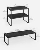 SONGMICS Spice Racks, Set of 2 Expandable Kitchen Countertop Shelves, Small Cupboard Organizers, Metal, Space-Saving Tabletop Shelves, Matte Black UKCS402B01 by CozyNest Decor
