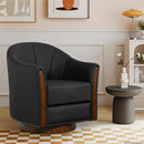 360° Swivel Accent Chair, Modern Leather Barrel Club Chair with PU Leather Upholstery and Sturdy Wood Base, Comfortable Armchair for Living Room, Bedroom, Reading Nook, Black by CozyNest Decor