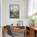The mountain stream and lawn scenery under the sun is suitable for posting in the living room bedroom office landscape poster wall painting by CozyNest Decor