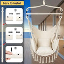 Y- STOP Hammock Chair Hanging Rope Swing, Max 500 Lbs, 2 Cushions Included, Large Macrame Hanging Chair with Pocket for Superior Comfort, with Hardware Kit (Beige) by GreenHaven Gardens