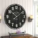 Large Old Town Farmhouse Wall Clock – 24 Inches Rustic Antique Wood with Metal Circle and Large Numerals, Silent Battery Operated Clock for Office, Kitchen, Bedroom, Living Room (Black) by CozyNest Decor