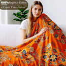 Boho Large Throw Blanket, 100% Organic Cotton Breathable Soft Bed Throw - Floral Farmhouse Decor Blanket for Sofa Couch Chair and Gift. 91" x 98"- Orange by CozyNest Decor