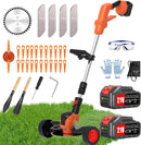 Electric Weed Wacker Eater Cordless Battery Powered, Weed Trimmer 4.0Ah Lightweight No-String with 2 Battery Operated & Wheels, 3 in 1 Stringless Grass Trimmer/Edger/Brush Cutter for Garden Yard Lawn by GreenHaven Gardens